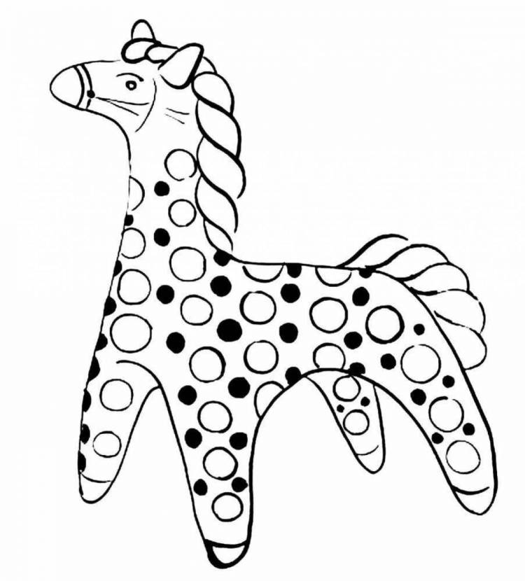 Раскраски Дымковский конь для детей шаблоны 