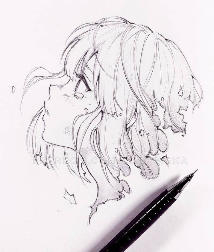 Рисунки черной ручкой для срисовки аниме