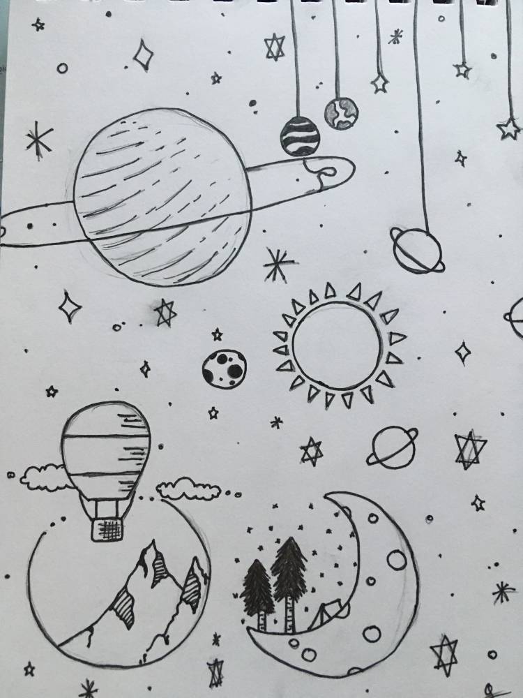 Рисунки для скетчбука для начинающих легкие космос 