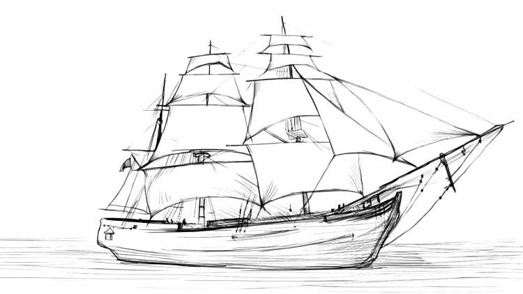 Рисунок корабля с парусами