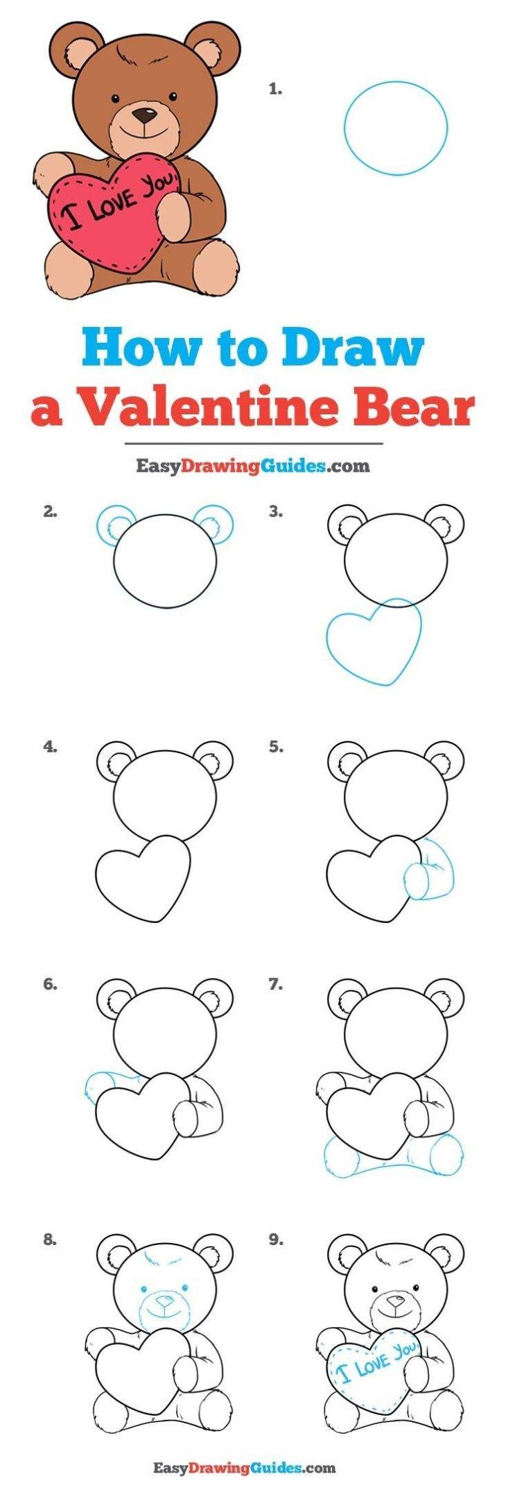 Рисунки мишки с сердечками для срисовки 