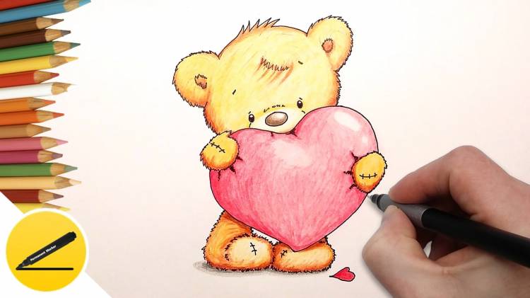 Как нарисовать мишку с сердечком?
