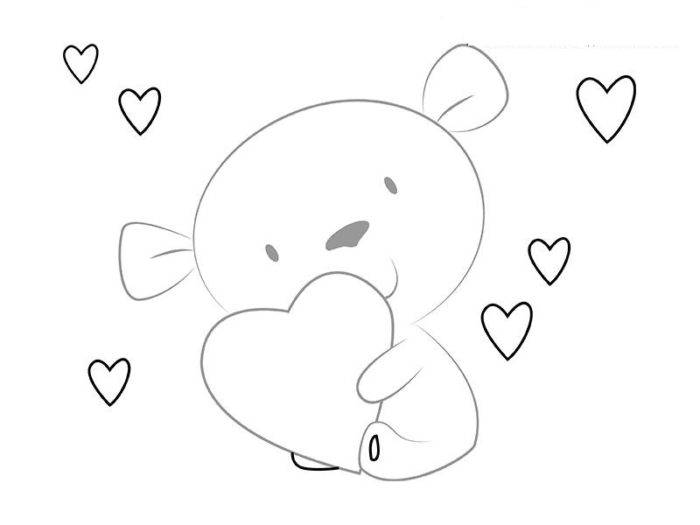 Как нарисовать мишку с сердцем на День Святого Валентина