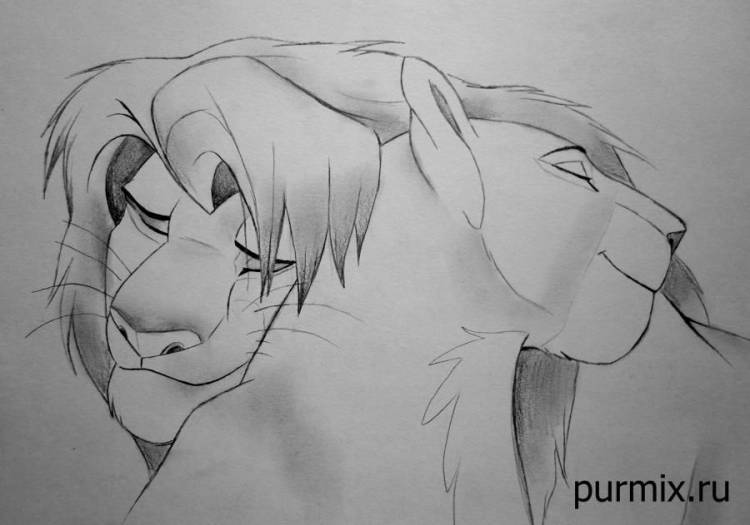 Рисуем Симбу и Налу из Король Льва