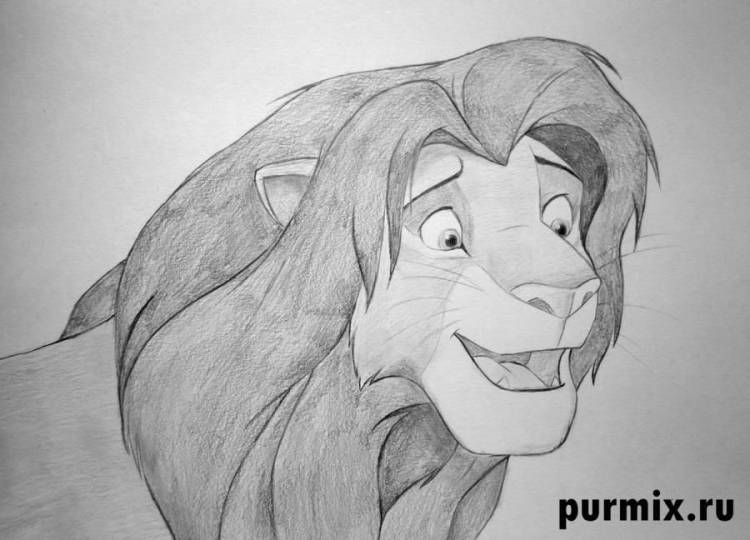 Как нарисовать Симбу из Король лев простым карандашом поэтапно