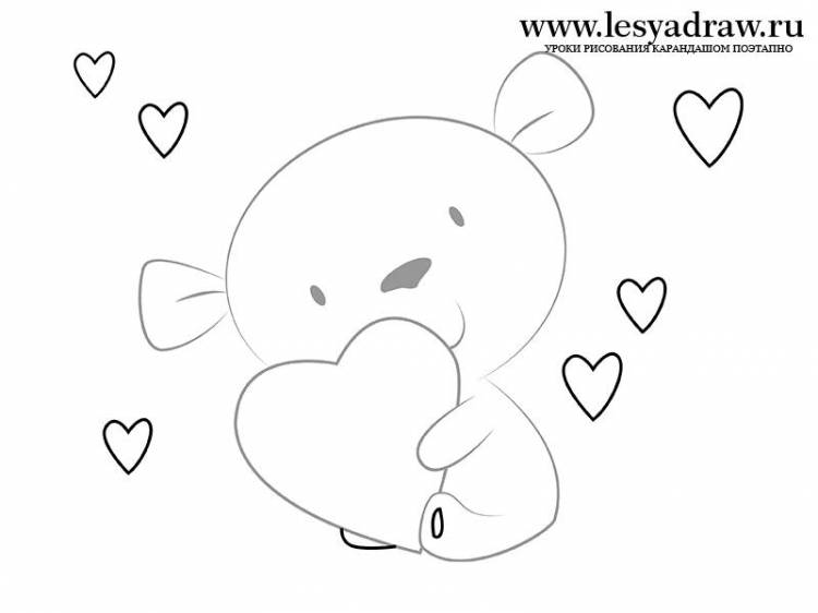Как нарисовать мишку с сердечком поэтапно
