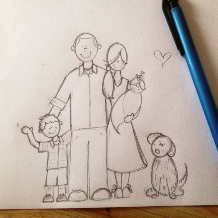 Рисунок семьи легкий карандашом для срисовки