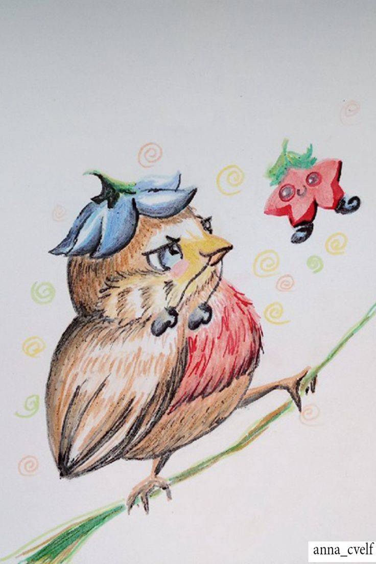 милая иллюстрация в скетчбук птичка, cute illustration robin in sketchbook