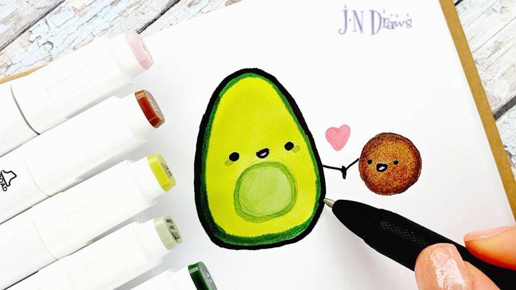 How to Draw Avocado Simple Drawings In Sketchbook, Personal Diary How To Draw In Kawaii Style