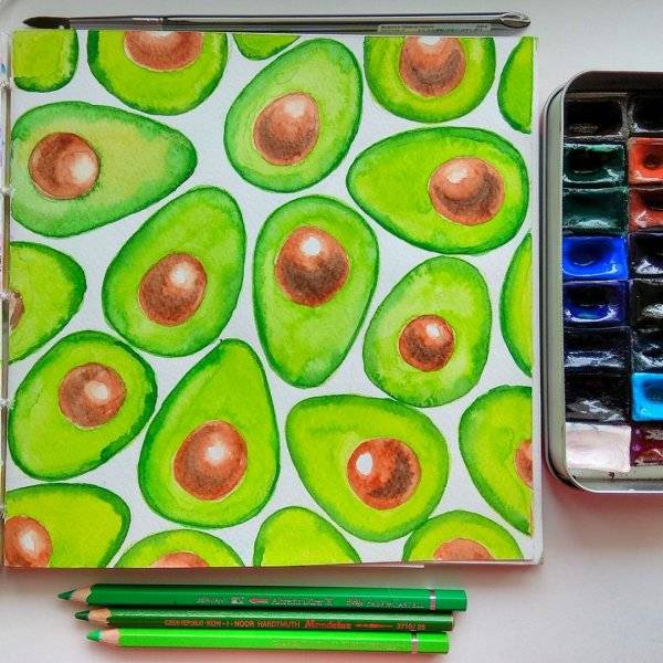 Рисунки авокадо для срисовки в скетчбук 
