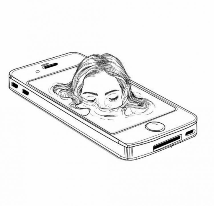 Рисунки девушек в стиле скетч с айфоном