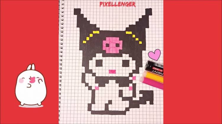 Куроми из аниме Май Мелоди Как рисовать по клеточкам Простые рисунки How to Draw Kuromi Pixel Art