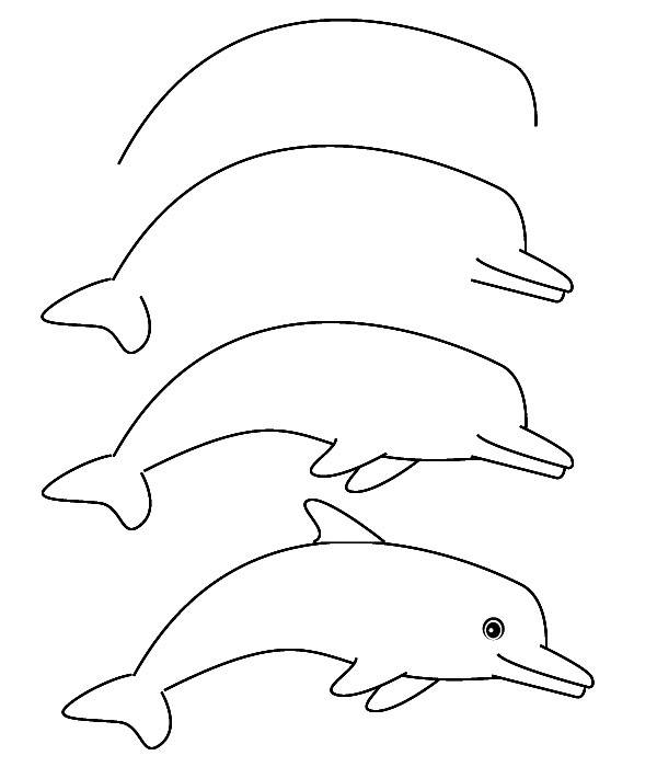 Простая срисовка дельфин пошагово