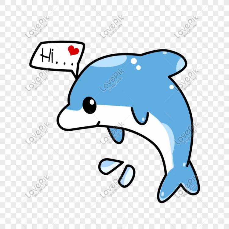 Мультяшный рисованной милый маленький дельфин изображение_Фото номер