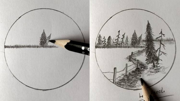Рисунки для срисовки поэтапно природы
