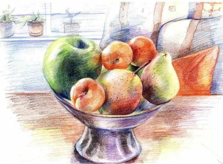 Рисунок натюрморт с фруктами красками