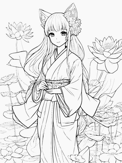 Девушка в кимоно с цветком на голове