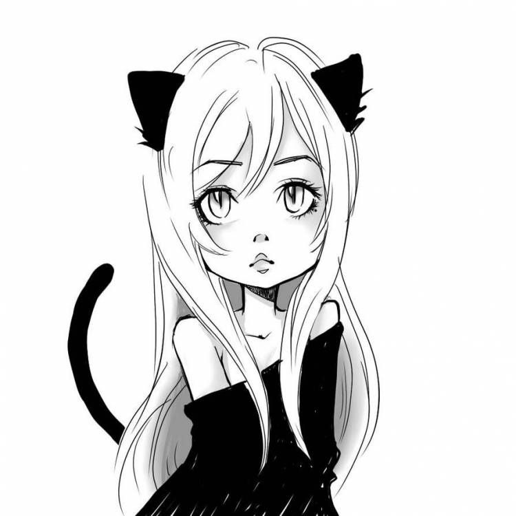 Нарисовать аниме девушку кошку