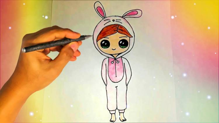 Как нарисовать девочку в пижаме зайчика