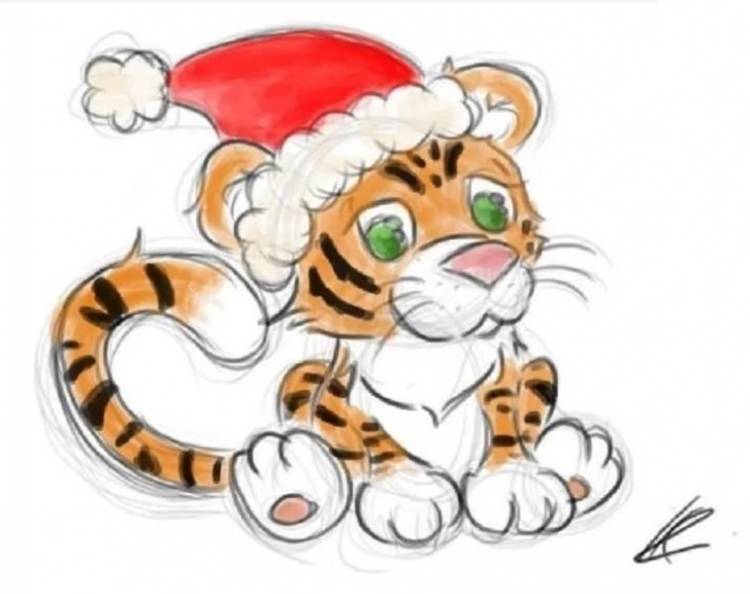 Новогодние рисунки детские с тигром легкие 