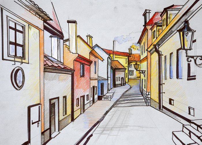 Рисунки городских улиц для срисовки
