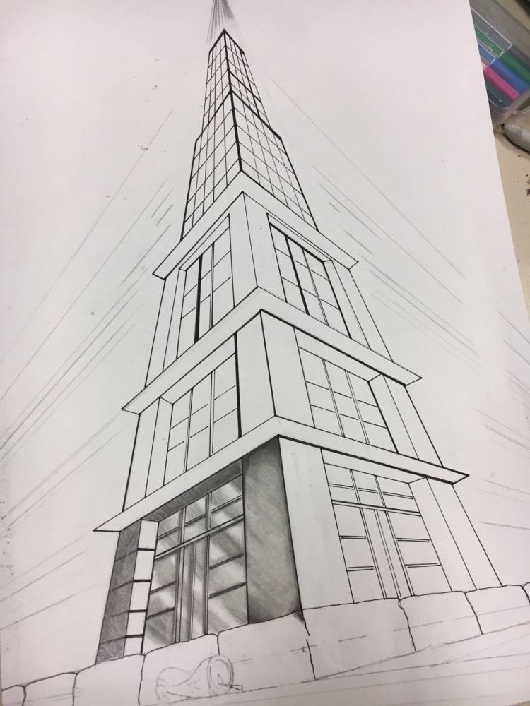 Рисунок здания карандашом простой