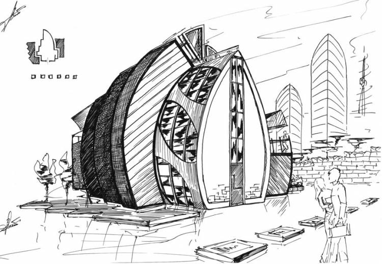 Рисунок эскиз здания будущего 