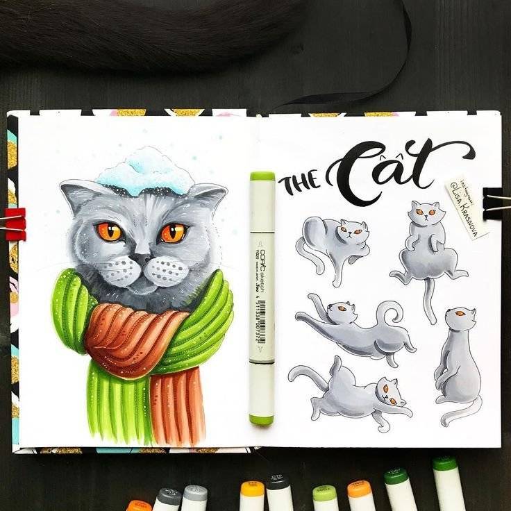 Рисунки для скетчбука для начинающих милые животные 