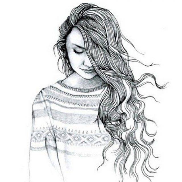 Рисунки для срисовки девочек с длинными волосами 