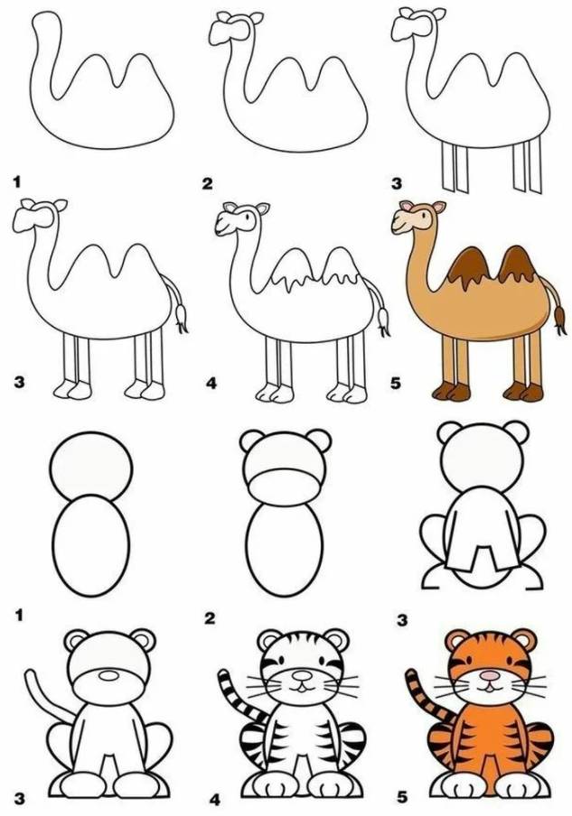 Детские рисунки животных простые 