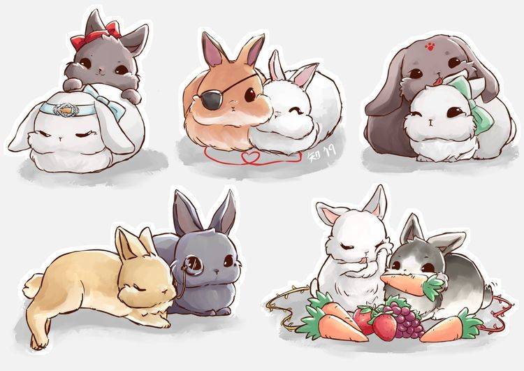 Рисунки кролика и кота на Новый год