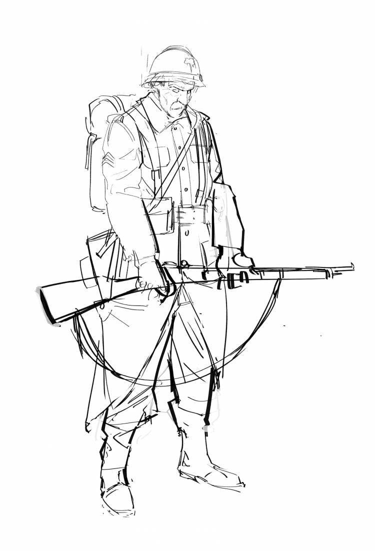 Солдат карандашом для срисовки