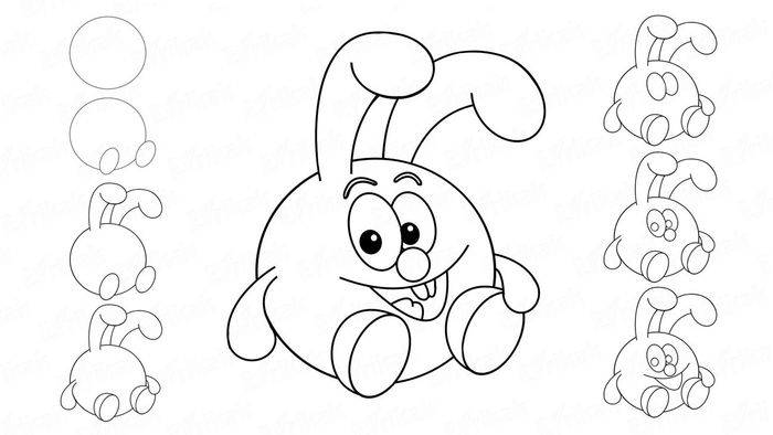 Срисовка кролик Крош из Смешариков