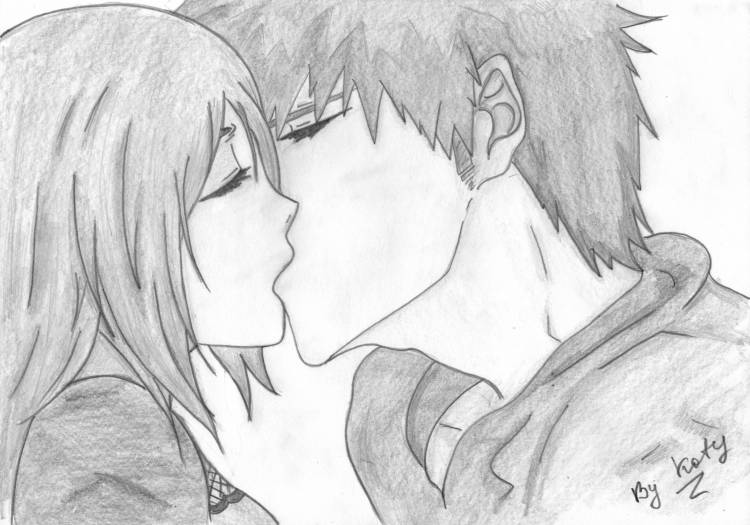 Рисунок поцелуй аниме 