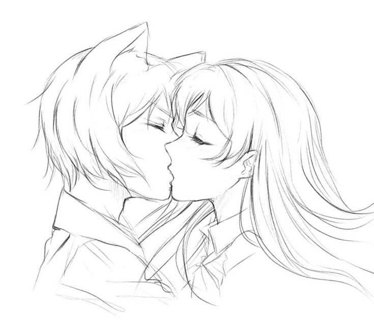 Рисунок поцелуй аниме 