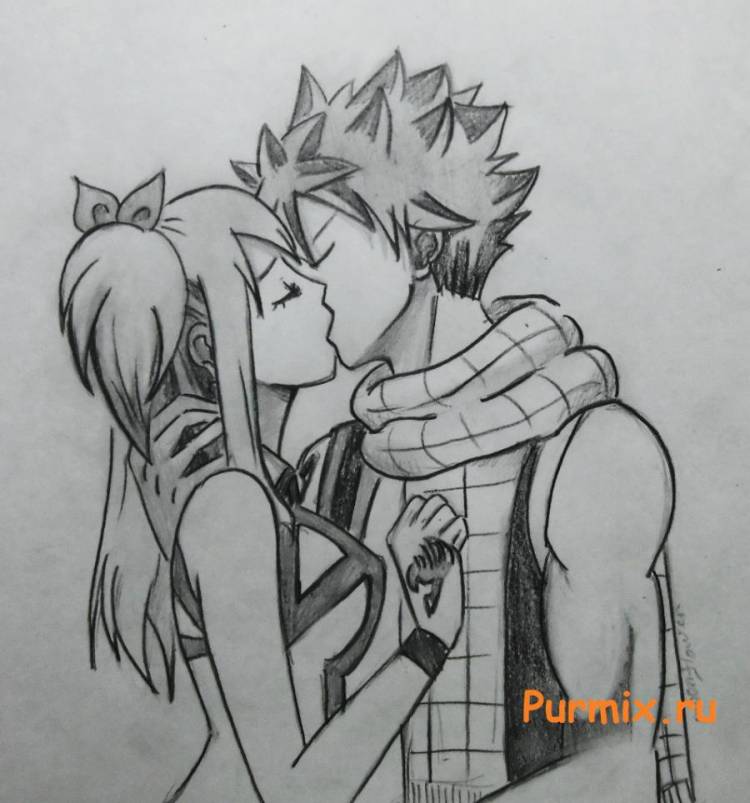 Как нарисовать поцелуй Нацу и Люси из аниме Сказка о хвосте феи