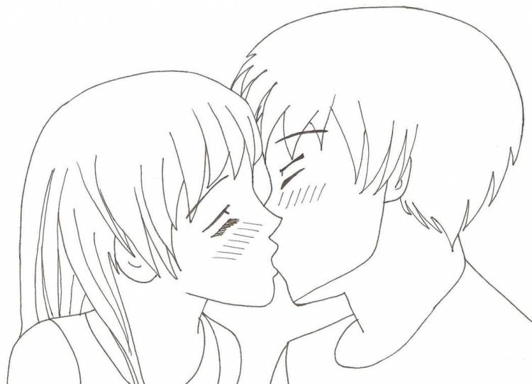 Рисунки аниме которые целуются 