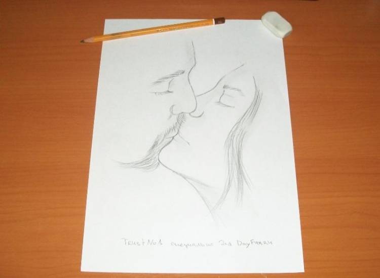 Как нарисовать поцелуй карандашом поэтапно