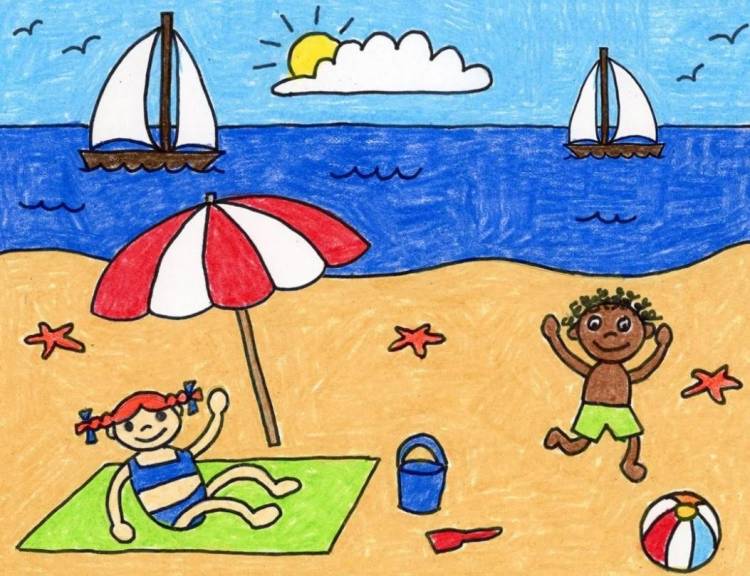 Детский рисунок лето море 