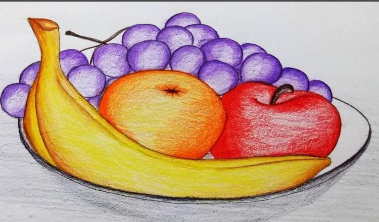 Детский рисунок натюрморт с фруктами 