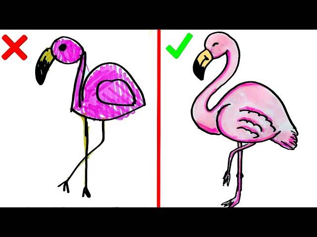 Как нарисовать Фламинго правильно и неправильно