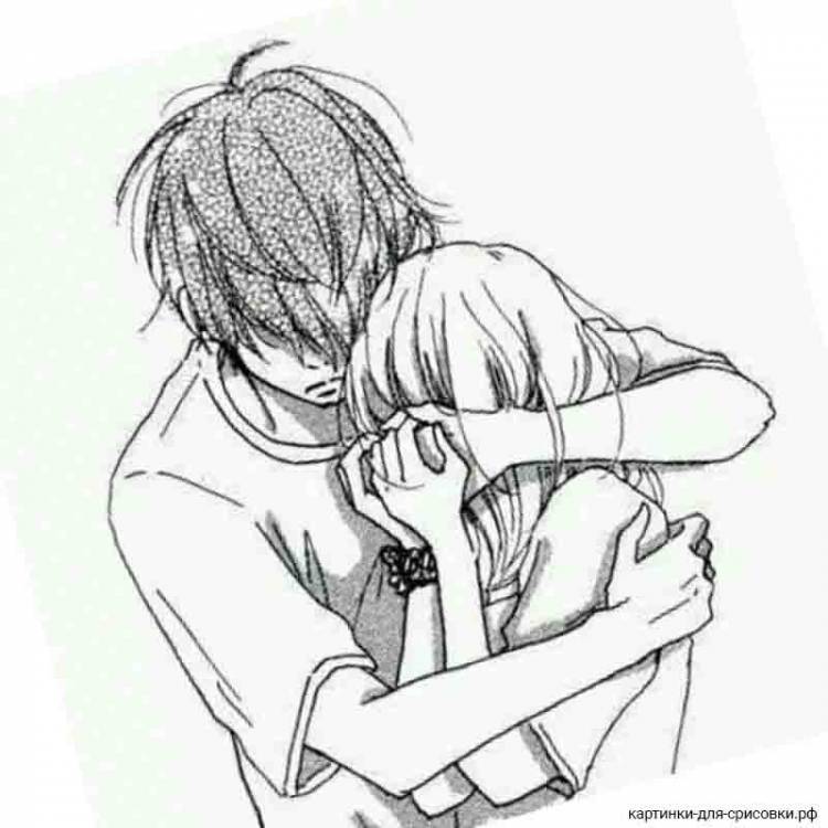 Рисунки аниме парень обнимает девушку 