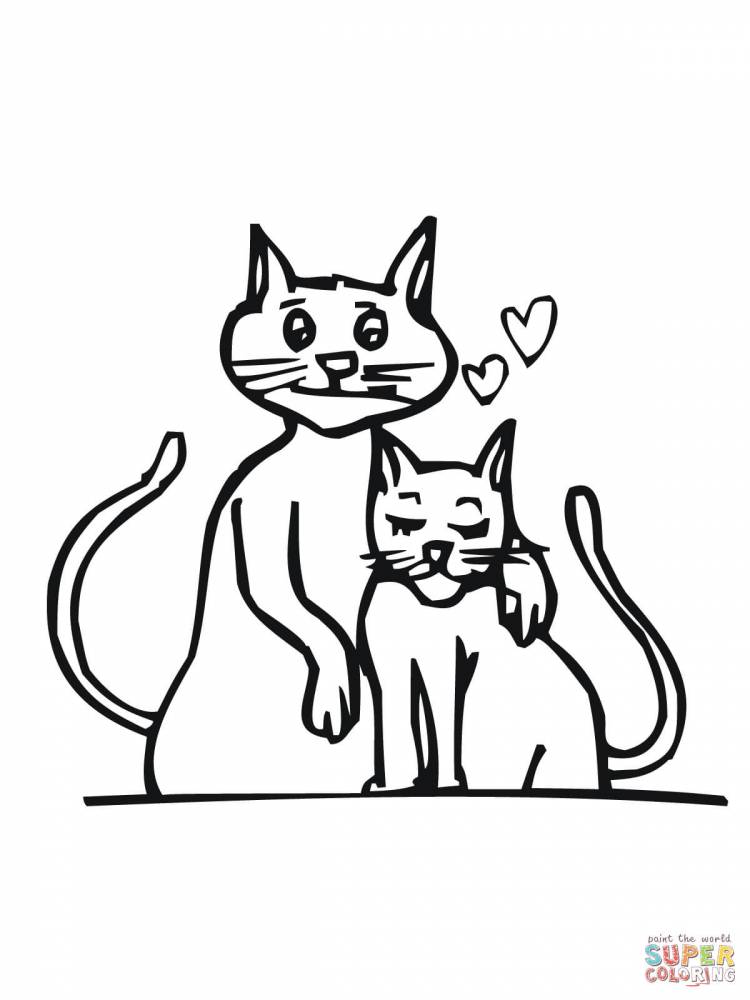 Раскраска Влюбленные котики