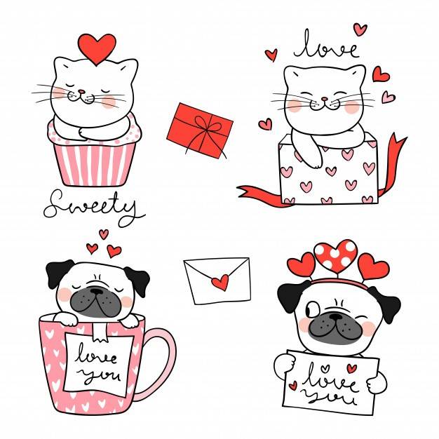 Создать мем День святого Валентина, милые котики, рисуем милые рисунки