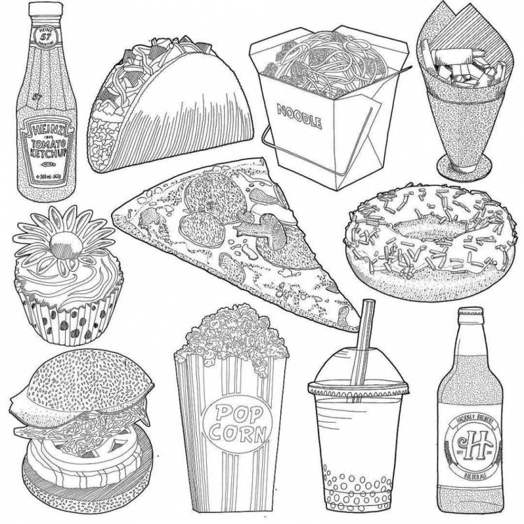 Рисунки еды для срисовки, милые картинки еды для срисовки карандашами и маркерами