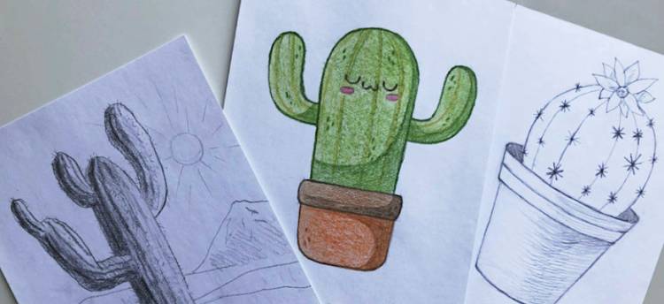 Как нарисовать кактус карандашом поэтапно