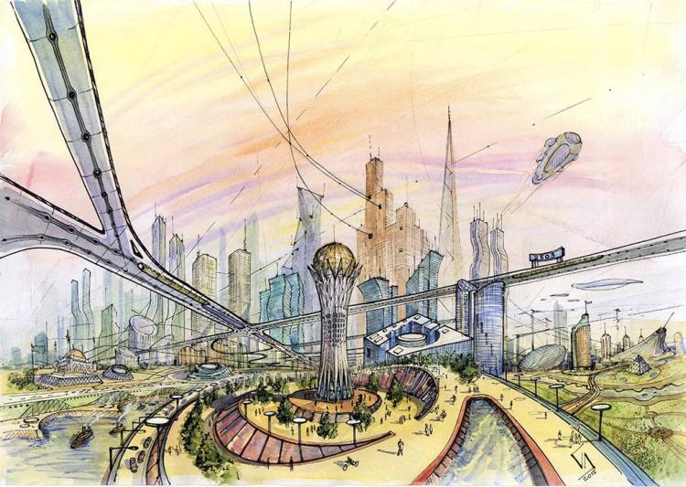 Эскиз будущего города рисунок 
