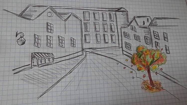 Как нарисовать простой рисунок Осенний Город