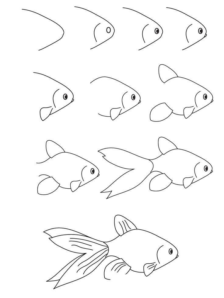 Рисунки рыбки для начинающих 
