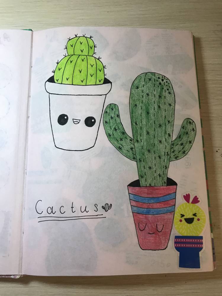 Рисунок в скетчбук для начинающих легко кактус 